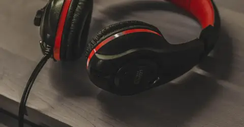 headphones, coffee table, wood