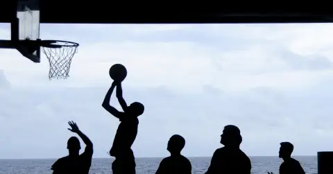 basketball, playing, silhouette